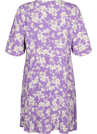 Kleid mit 1/2 Ärmeln und Blumenmuster aus Viskose, Purple Flower AOP, Packshot image number 1