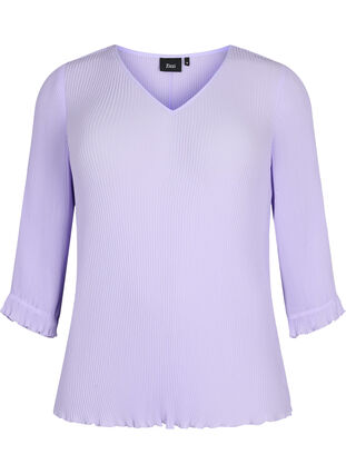 Plissierte Bluse mit 3/4-Ärmeln, Lavender, Packshot image number 0