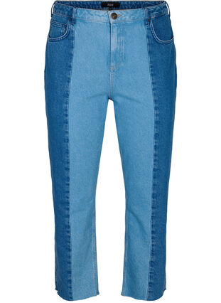 Cropped Vera jeans mit Colorblock, Blue denim, Packshot image number 0
