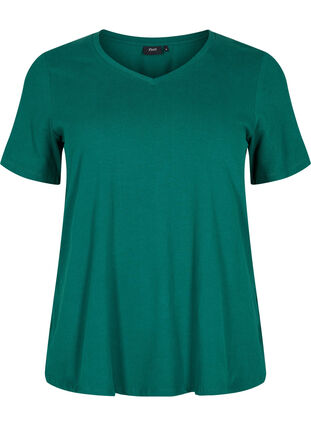 Einfarbiges basic T-Shirt aus Baumwolle, Evergreen, Packshot image number 0