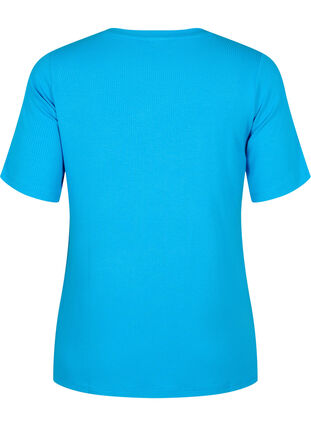 T-Shirt aus Viskose mit Rippstruktur, Ibiza Blue, Packshot image number 1