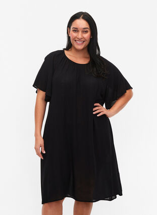 Kleid aus Viskose mit kurzen Ärmeln, Black, Model image number 0