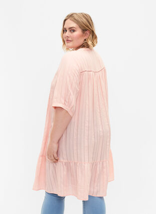 Gestreiftes Viskose Kleid mit Spitzenbändern, Strawberry Cream, Model image number 1