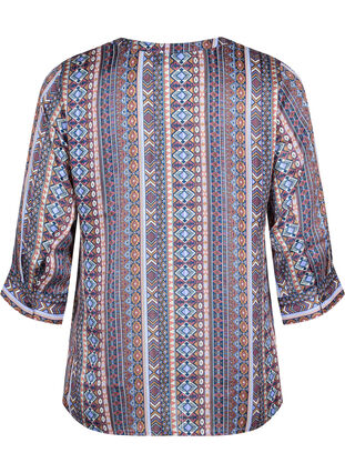 Bluse mit Print und 3/4-Ärmeln, Brown Blue Ethnic, Packshot image number 1