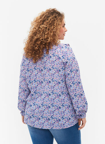 Bedruckte Bluse mit Rüschen , Purple Ditzy Flower, Model image number 1