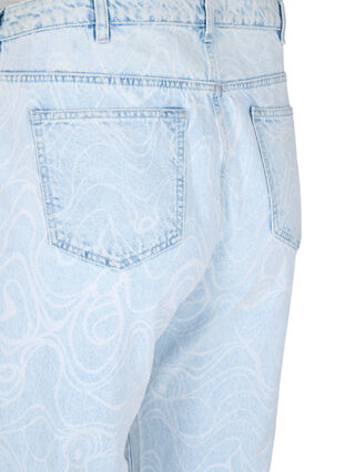 Cropped Mille Mom Jeans mit Print, Light blue denim, Packshot image number 3