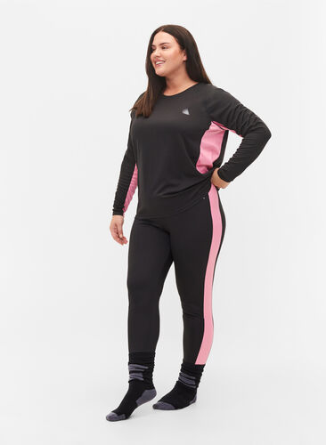 Skiunterhose mit Kontraststreifen, Black w. Sea Pink, Model image number 0