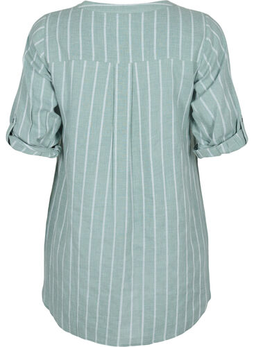 Gestreiftes Shirt mit V-Ausschnitt, Balsam Green Stripe, Packshot image number 1