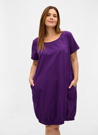 Kurzarm Kleid aus Baumwolle, Violet Indigo, Model