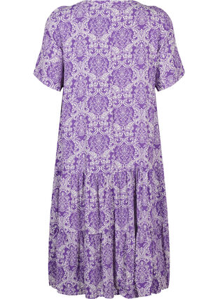 Kurzarm Viskosekleid mit Print, D. Lavender Oriental, Packshot image number 1