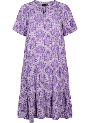 Kurzarm Viskosekleid mit Print, D. Lavender Oriental, Packshot image number 0