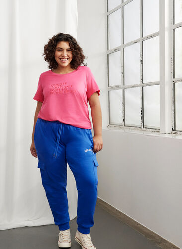 Baumwoll-T-Shirt mit Aufdruck und kurzen Ärmeln, Hot Pink Create, Image image number 0