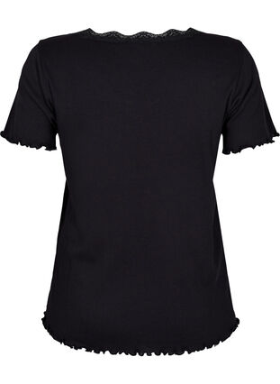 Kurzarm Nachthemd mit Spitzenbesatz, Black, Packshot image number 1