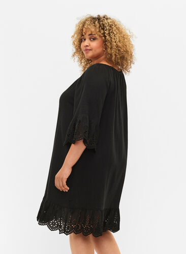 Kleid aus Baumwolle mit Broderie Anglaise, Black, Model image number 1
