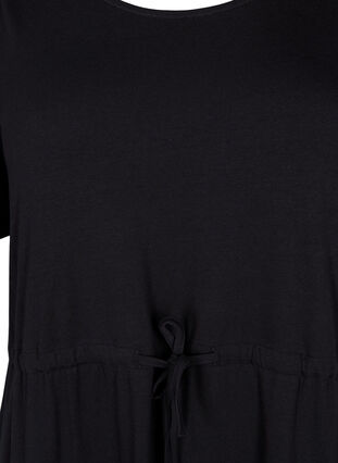 Midikleid aus Baumwolle mit kurzen Ärmeln, Black Solid, Packshot image number 2