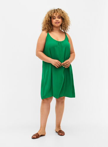 Einfarbiges Trägerkleid aus Viskose, Jolly Green, Model image number 0