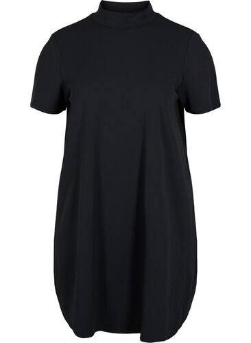 Kurzarm Kleid mit hohem Ausschnitt, Black, Packshot image number 0