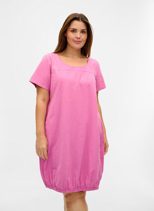 Kurzarm Kleid aus Baumwolle, Cyclamen, Model image number 0