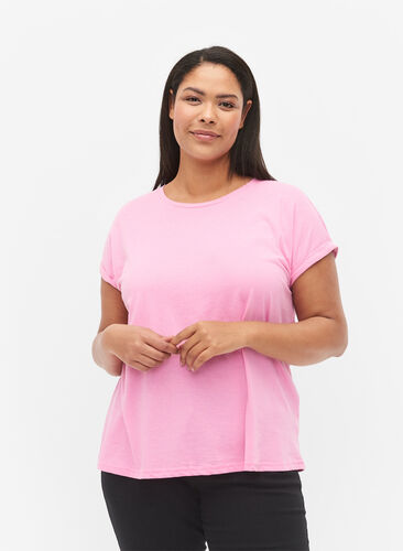 Kurzärmeliges T-Shirt aus einer Baumwollmischung, Rosebloom, Model image number 0
