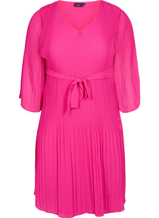 Plissiertes Kleid mit 3/4-Ärmeln, Beetroot Purple, Packshot image number 0