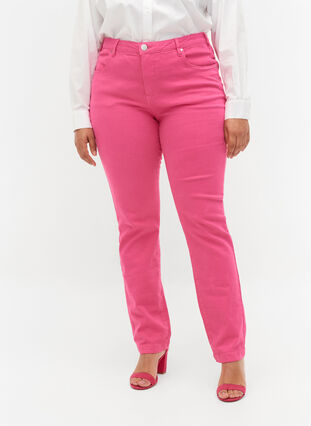 Emily Jeans mit normaler Taillenhöhe und Slim Fit, Shock. Pink, Model image number 3