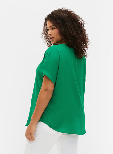 Bluse mit kurzen Ärmeln und Rundhalsausschnitt, Jolly Green, Model image number 1