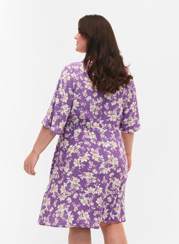 Kleid mit 1/2 Ärmeln und Blumenmuster aus Viskose, Purple Flower AOP, Model image number 1