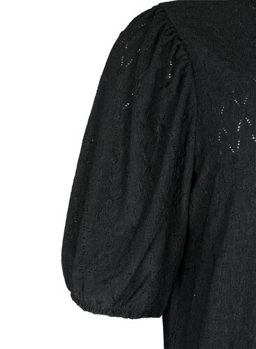 Kleid mit Strukturmuster und Ballonärmeln, Black, Packshot image number 2