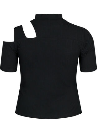 Kurzärmelige Bluse mit Cut-Out, Black, Packshot image number 1