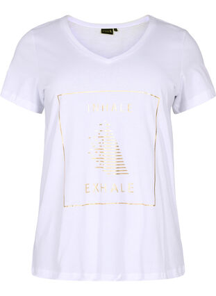 Trainings-T-Shirt aus Baumwolle mit Aufdruck, White w. inhale logo, Packshot image number 0