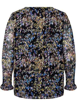 Geblümte Bluse mit langen Ärmeln und V-Ausschnitt, Black/Vibrant Flower, Packshot image number 1