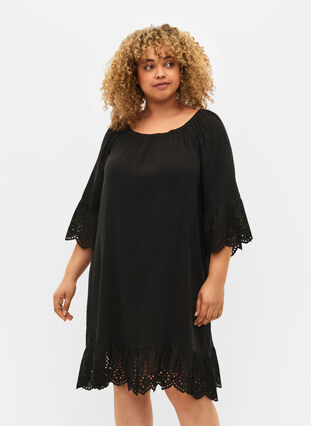 Kleid aus Baumwolle mit Broderie Anglaise, Black, Model image number 0
