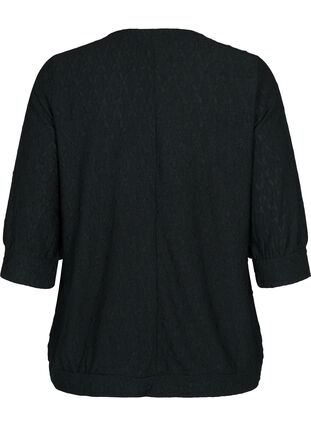 Bluse mit 3/4 Ärmeln und Strukturmuster, Black, Packshot image number 1