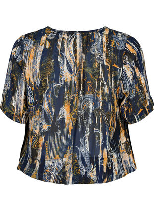 Kurzärmlige Bluse aus Viskose mit Smok, Navy Blazer AOP, Packshot image number 1