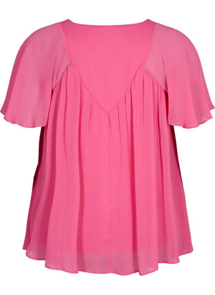 Einfarbige Bluse mit Fledermausärmeln und V-Ausschnitt, Shocking Pink, Packshot image number 1