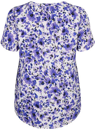 Bluse mit kurzen Ärmeln und V-Ausschnitt, Purple Small Flower, Packshot image number 1