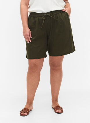 Lockere Shorts aus einer Baumwollmischung mit Leinen, Forest Night, Model image number 2