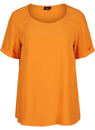 Kurzarm Bluse aus Viskose, Orange Peel, Packshot image number 0
