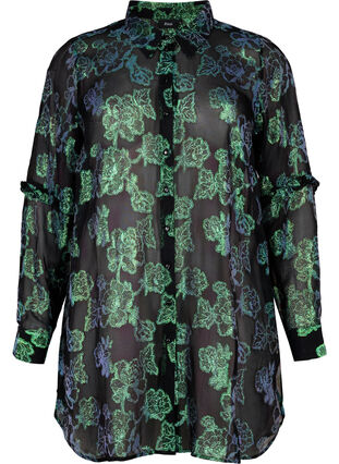Langes Viskose-Hemd mit Lurexstruktur, Black W. Green Lurex, Packshot image number 0