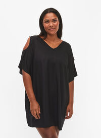 Strandkleid aus Viskose mit Schulterdetail, Black, Model
