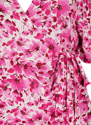 Geblümte Bluse aus Viskose mit Wickel-Optik, Pink Flower Rain, Packshot image number 2