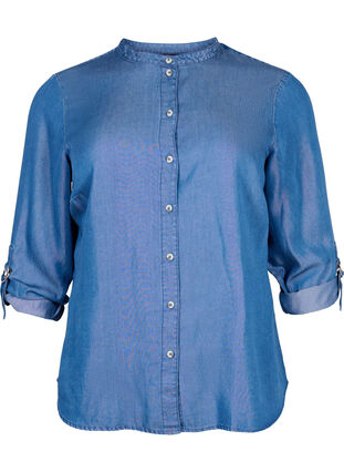 Hemd mit 3/4 Ärmeln und Rundhalsausschnitt, Medium Blue Denim, Packshot image number 0