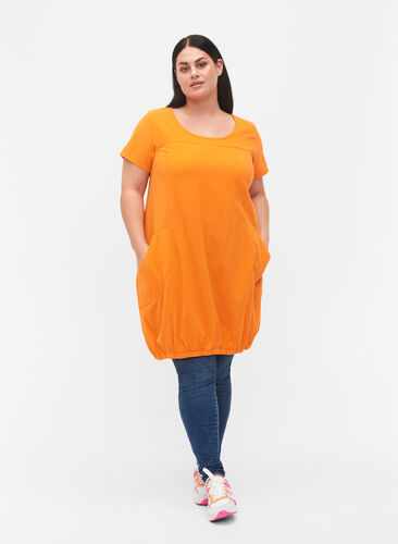 Kurzarm Kleid aus Baumwolle, Orange Tiger, Model image number 2