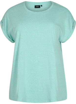 Melange-T-Shirt mit kurzen Ärmeln, Turquoise Mél, Packshot image number 0