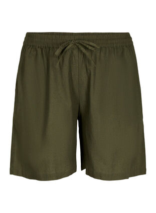 Lockere Shorts aus einer Baumwollmischung mit Leinen, Forest Night, Packshot image number 0