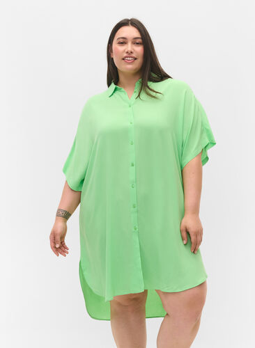 Lange Hemdbluse aus Viskose mit 2/4-Ärmeln, Summer Green, Model image number 0