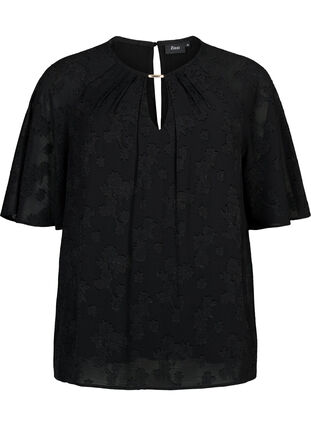 Kurzärmelige Bluse mit Struktur, Black, Packshot image number 0