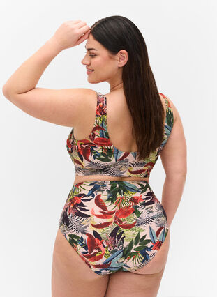 Hochtailliertes Bikiniunterteil mit Print, Palm Print, Model image number 1