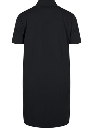 Kurzarm Kleid mit hohem Ausschnitt, Black, Packshot image number 1