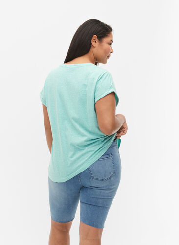 Melange-T-Shirt mit kurzen Ärmeln, Turquoise Mél, Model image number 1